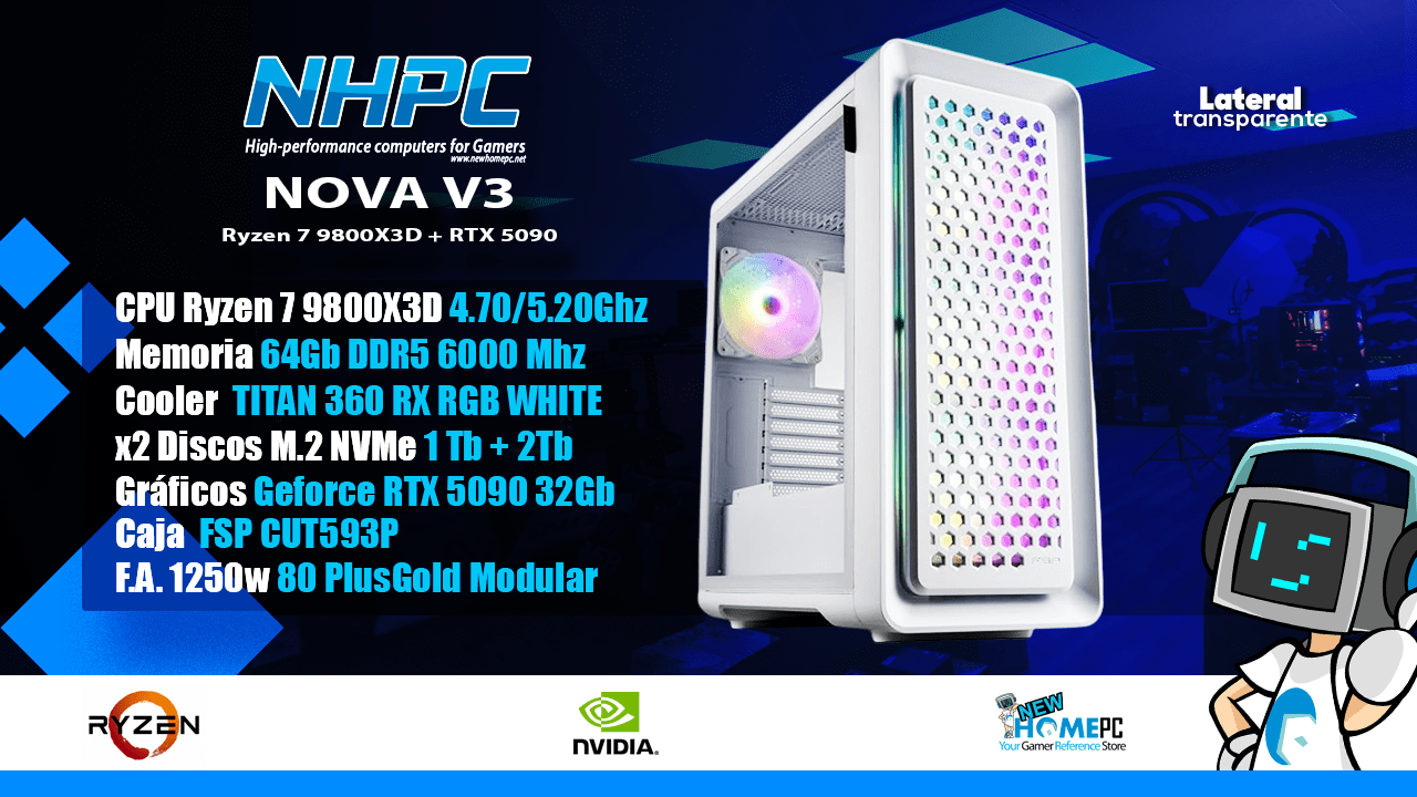 PC Gaming NHPC Nova V3 - Ryzen 7 9800X3D - 1Tb+2Tb - 64Gb - RTX 5090